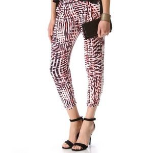 Parker Silk Devlin Pants - Size 6 - Ruched Ankle - Pink, White & Black Pattern